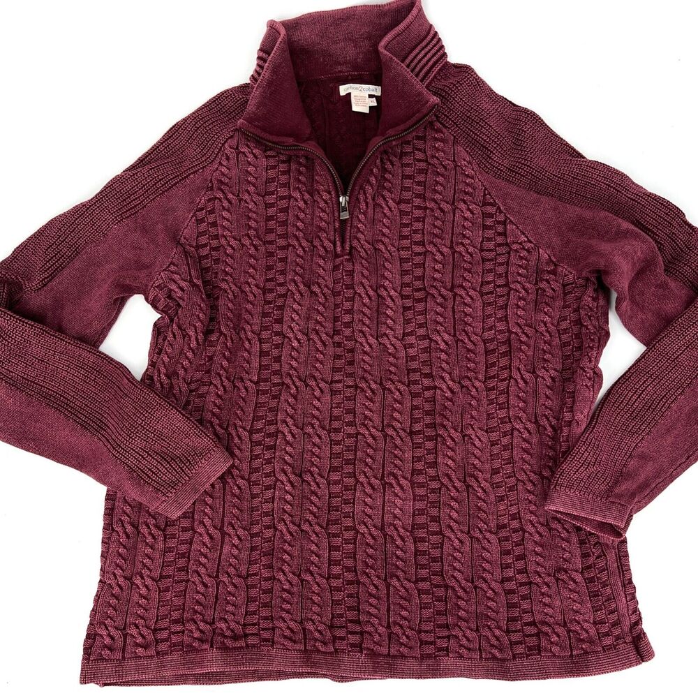 Men's Carbon 2 Cobalt Cableknit 1/4 Zip up Sweater Size XL Burgundy